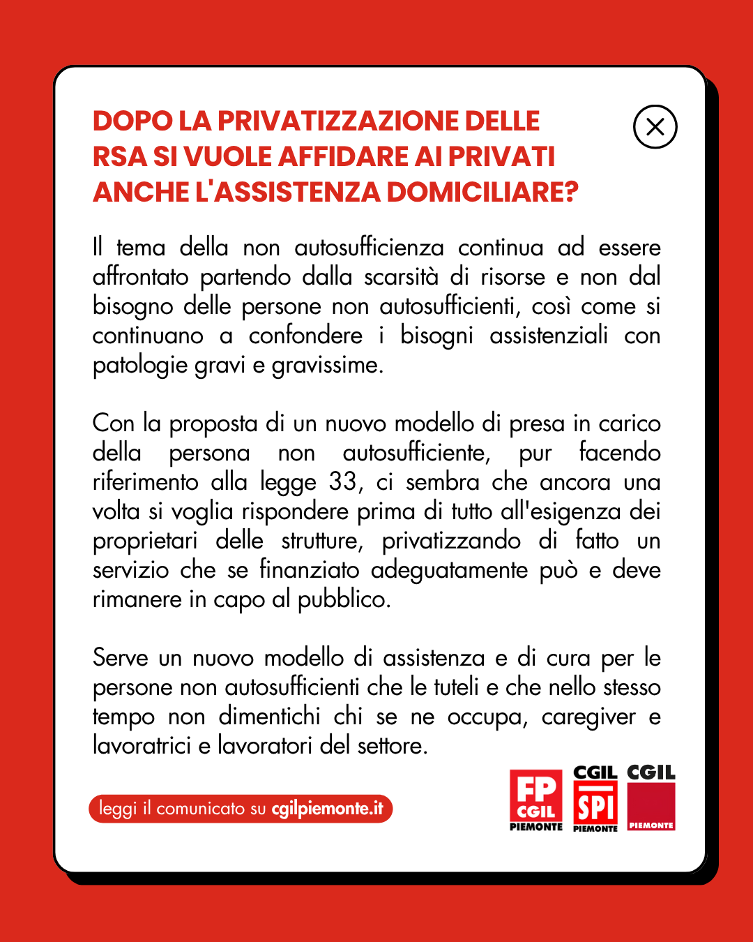 Dopo la privatizzazione delle RSA si vuole affidare ai privati anche l'assistenza domiciliare