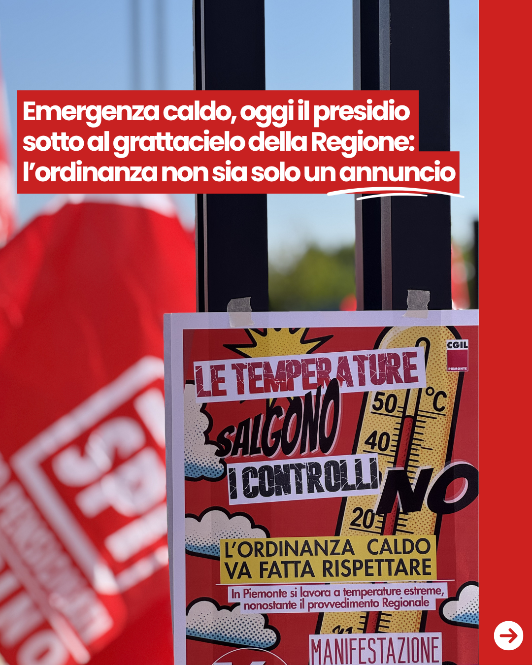 Emergenza caldo, oggi il presidio sotto al Grattacielo della Regione Piemonte: l'ordinanza non sia solo un annuncio