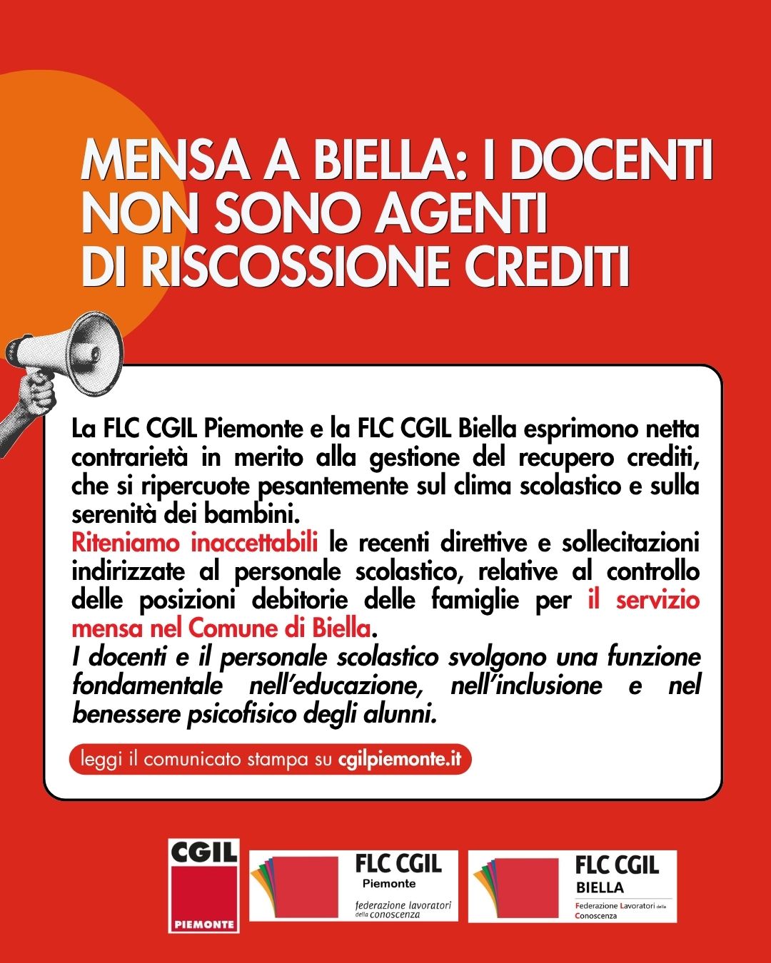 Mensa a Biella: i docenti non sono agenti di riscossione crediti