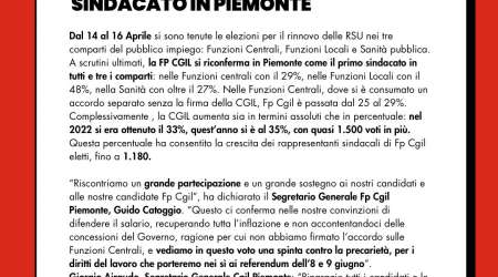 Elezioni RSU del pubblico impiego: la FP CGIL si riconferma primo sindacato in Piemonte