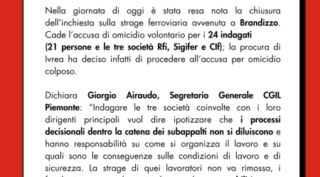 Chiusura dell'inchiesta sulla strage di Brandizzo: ora si accertino le responsabilità